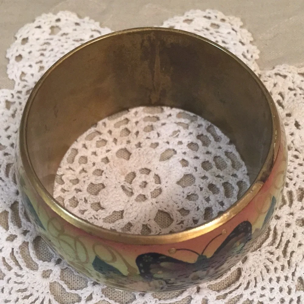 Vintage Floral And Butterfly Enameled Brass Bracelet - Picture 9 of 13
